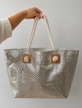 Metallic Woven Beach Tote